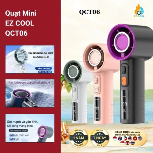 Quạt Mini QCT06 – 120 Cấp Gió, Làm Mát Nhanh, Màn Hình LED, Pin Trâu 6H