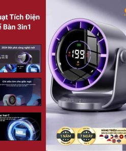 Ez Cool Pro Max–quạt Tích Điện Để Bàn 3in1 Công Nghệ Mát Sâu,Không Tiếng Ồn, Hiển Thị LED Thông Minh