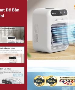 EZ COOL QDH05 – Quạt Điều Hoà Mini Tích Điện | Phun Sương Làm Mát | 2 Cấp Gió | Bình 600ml