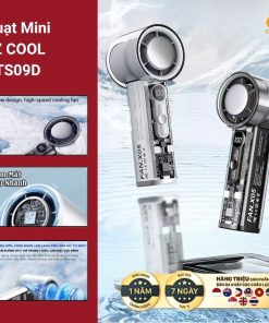 Quạt Mini EZ COOL QTS09 – 100 Tốc Độ, Sò Lạnh Làm Mát Nhanh, Pin 5000mAh, Tặng Dây Đeo