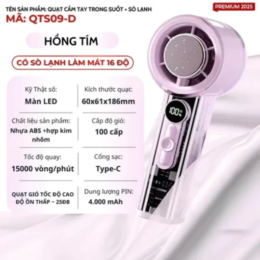 Quạt Mini EZ COOL QTS09 – 100 Tốc Độ, Sò Lạnh Làm Mát Nhanh, Pin 5000mAh, Tặng Dây Đeo - Hình ảnh 4