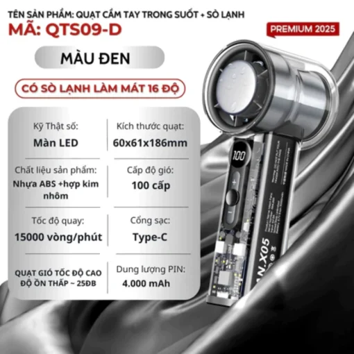 Quạt Mini EZ COOL QTS09 – 100 Tốc Độ, Sò Lạnh Làm Mát Nhanh, Pin 5000mAh, Tặng Dây Đeo - Hình ảnh 3