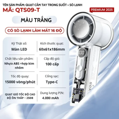 Quạt Mini EZ COOL QTS09 – 100 Tốc Độ, Sò Lạnh Làm Mát Nhanh, Pin 5000mAh, Tặng Dây Đeo - Hình ảnh 2