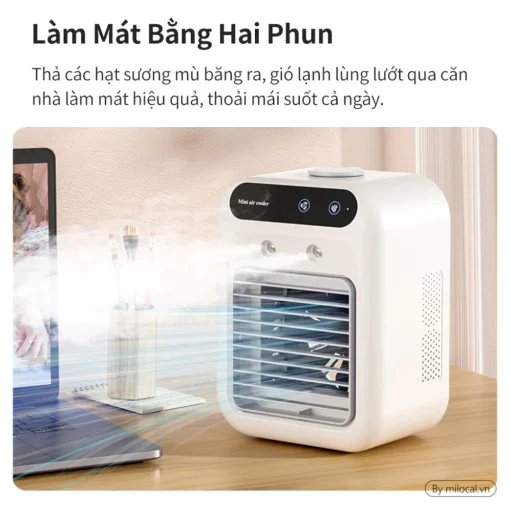 EZ COOL QDH05 – Quạt Điều Hoà Mini Tích Điện | Phun Sương Làm Mát | 2 Cấp Gió | Bình 600ml - Hình ảnh 3