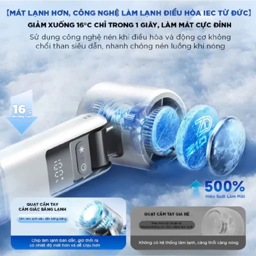 Quạt Mini EZ COOL QTS09 – 100 Tốc Độ, Sò Lạnh Làm Mát Nhanh, Pin 5000mAh, Tặng Dây Đeo - Hình ảnh 5