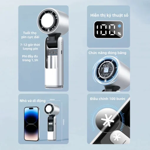 Quạt Mini EZ COOL QTS09 – 100 Tốc Độ, Sò Lạnh Làm Mát Nhanh, Pin 5000mAh, Tặng Dây Đeo - Hình ảnh 6