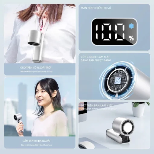 Quạt Mini EZ COOL QTS09 – 100 Tốc Độ, Sò Lạnh Làm Mát Nhanh, Pin 5000mAh, Tặng Dây Đeo - Hình ảnh 7