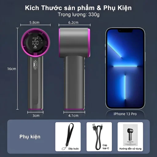 QCT05 - Quạt cầm tay tích điện mini EZCOOL có thể sạc lại, cầm tay, di động, gió mạnh,100 tốc độ gió - Hình ảnh 3