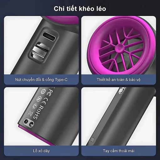 QCT05 - Quạt cầm tay tích điện mini EZCOOL có thể sạc lại, cầm tay, di động, gió mạnh,100 tốc độ gió - Hình ảnh 4