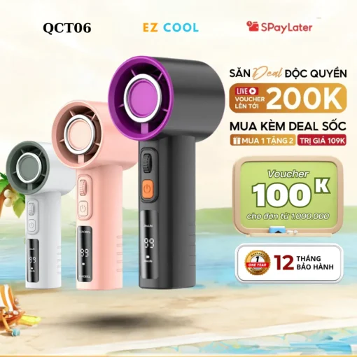 Quạt Mini QCT06 – 120 Cấp Gió, Làm Mát Nhanh, Màn Hình LED, Pin Trâu 6H - Hình ảnh 3