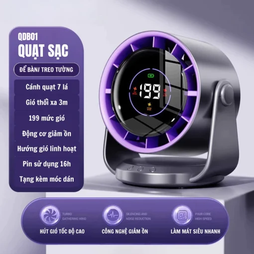 Ez Cool Pro Max–quạt Tích Điện Để Bàn 3in1 Công Nghệ Mát Sâu,Không Tiếng Ồn, Hiển Thị LED Thông Minh - Hình ảnh 5