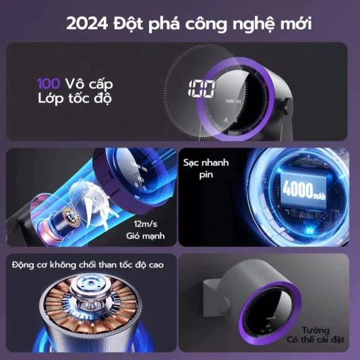 Ez Cool Pro Max–quạt Tích Điện Để Bàn 3in1 Công Nghệ Mát Sâu,Không Tiếng Ồn, Hiển Thị LED Thông Minh - Hình ảnh 3